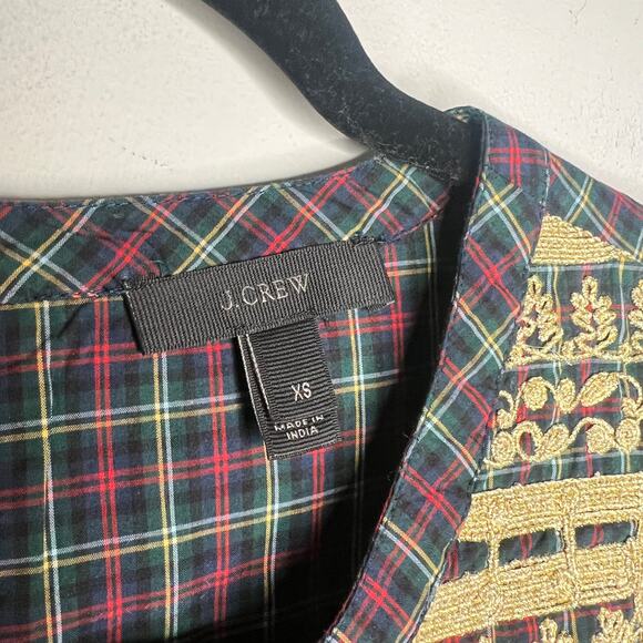 J. Crew Plaid Gold Embroidery Blouse Size XS - Picture 3 of 7